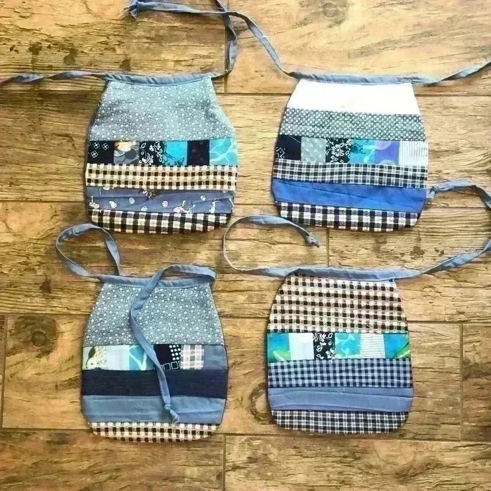 LOT OF 4 BABY BOY DENIM UPCYCLED MATERIAL QUILT BIBS